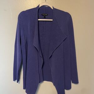 Eileen Fisher Purple Silk Open Front Cardigan Sweater Drape Front Cascade Jacket